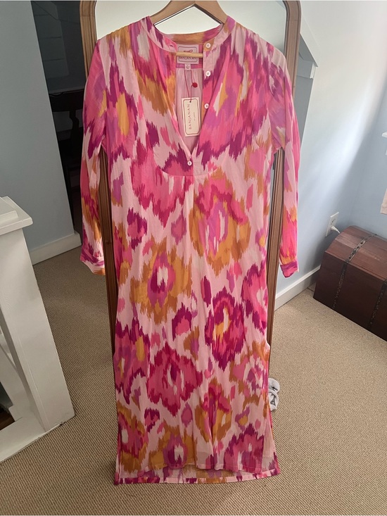 Banjanan Dresses & Skirts - Banjanan Pink and Gold Ikat Button-Front Maxi Dress